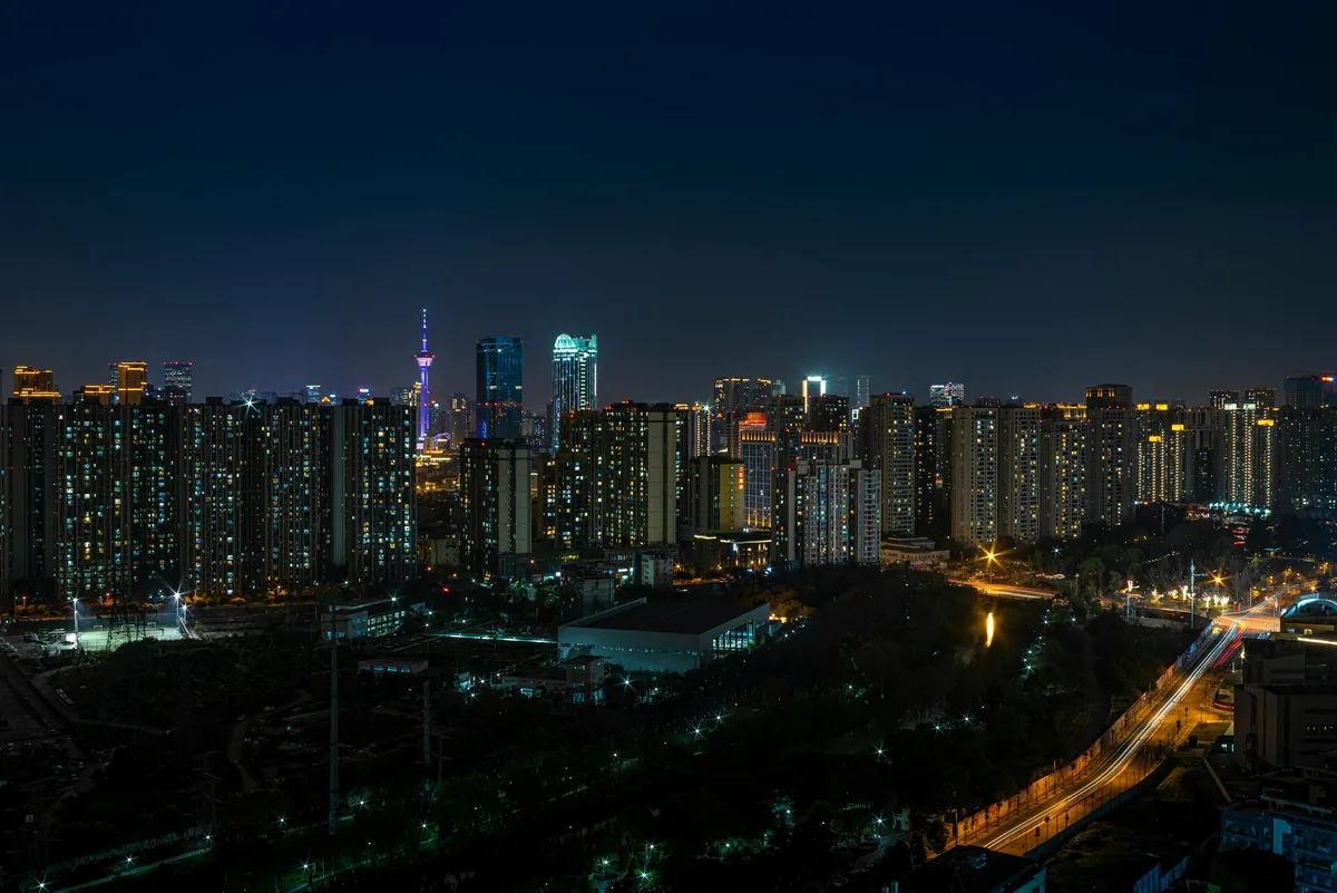 Chengdu skyline and city lights after dark