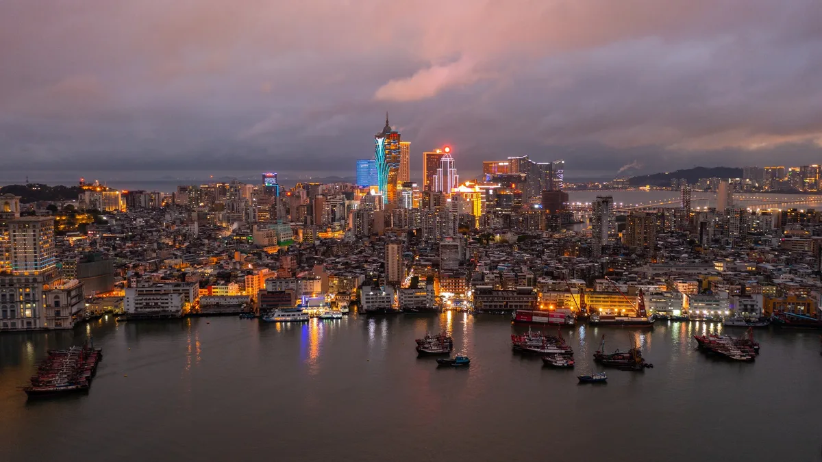 Macau Peninsula skyline and harbour lights at night