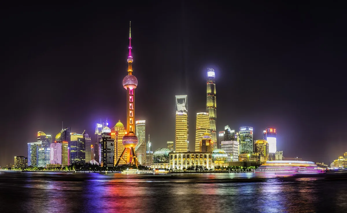 Shanghai Bund night skyline with Lujiazui lights