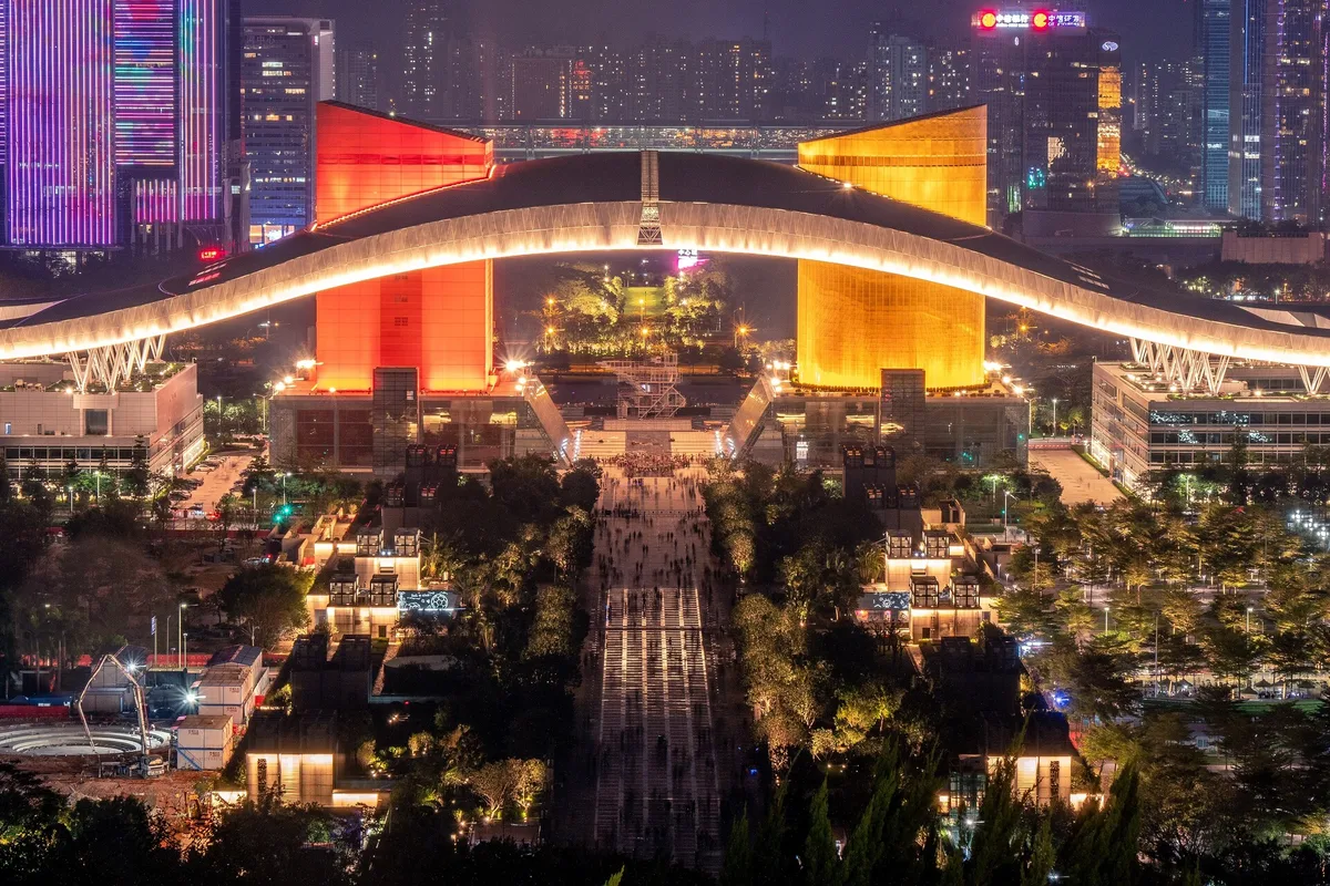 Shenzhen Civic Center skyline at night from Lianhua Mountain