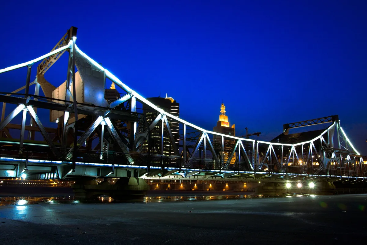 Jiefang Bridge and blue-hour lights in Tianjin