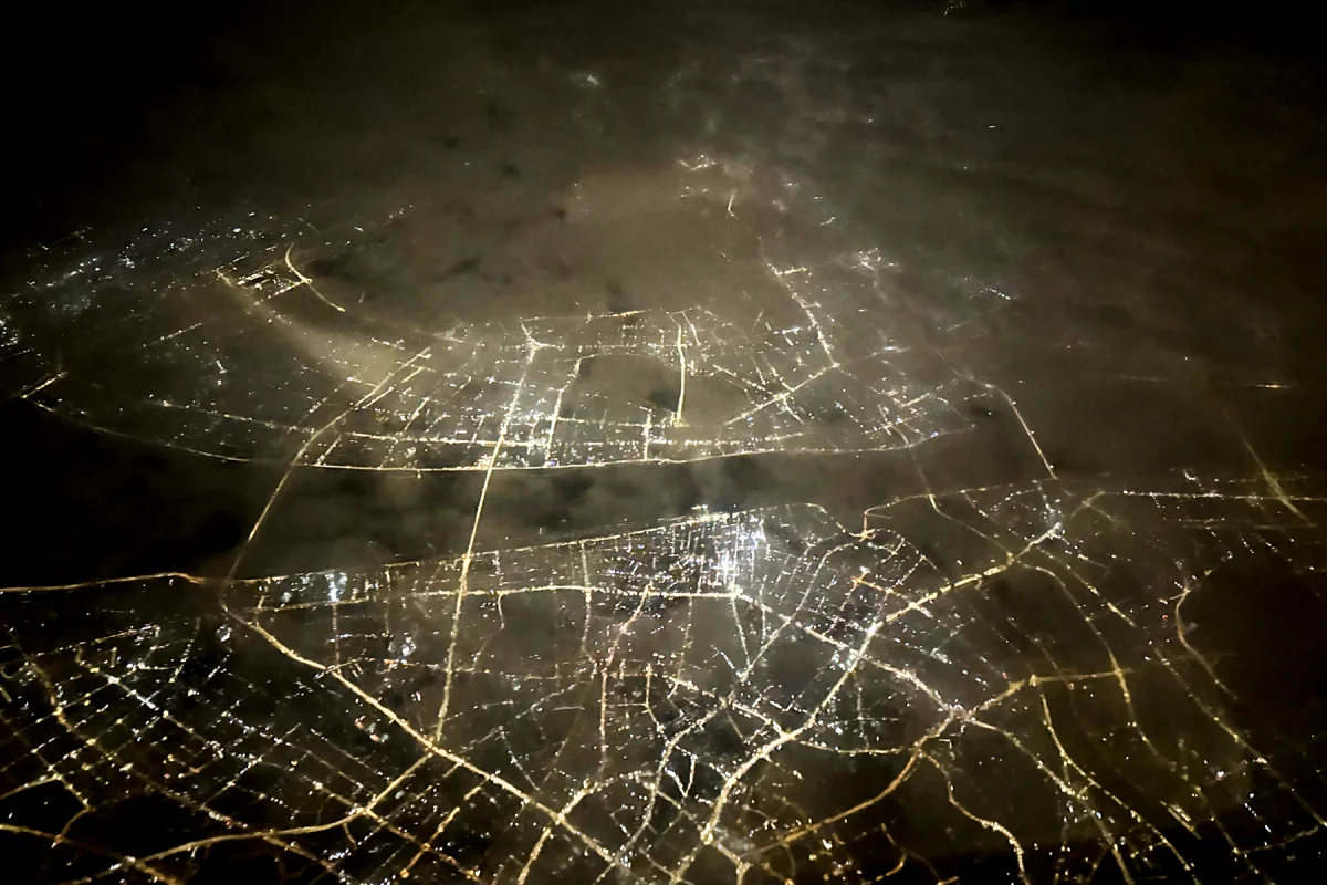 Aerial night view of Wuhan city lights