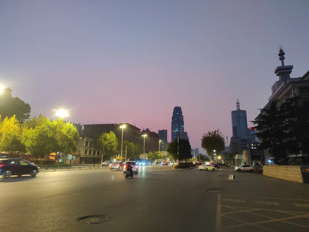 Wuhan city night lights and street scene
