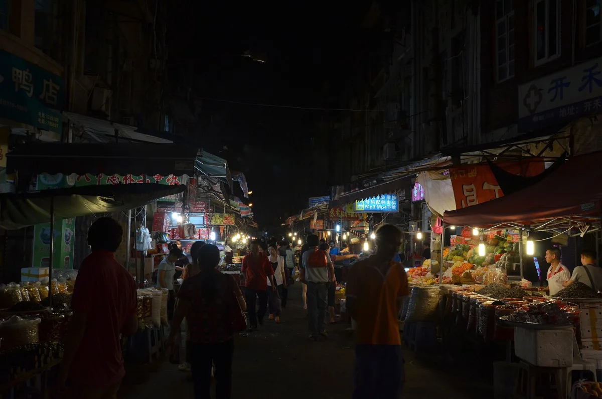 Xiamen night market street scene