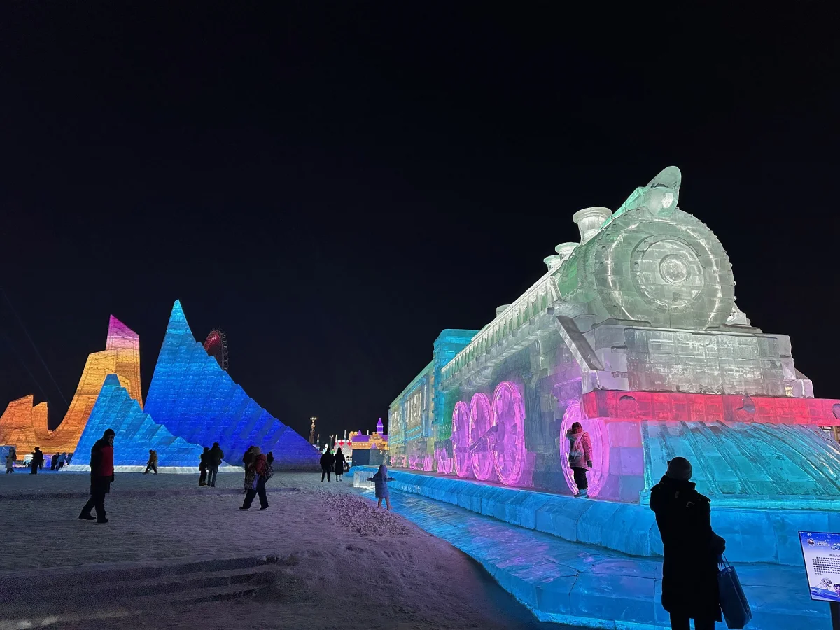 Harbin Ice and Snow Festival illuminated at night