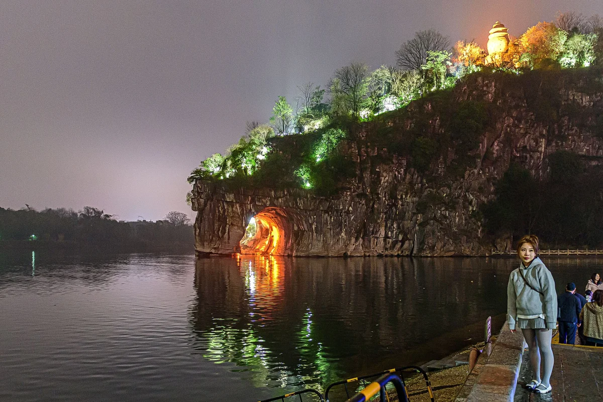 Li River night view beside Elephant Hill in Guilin