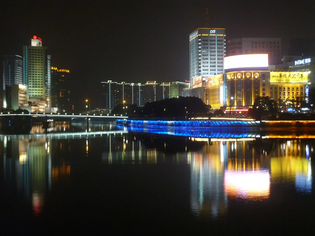 Sanjiangkou riverfront night view in Ningbo