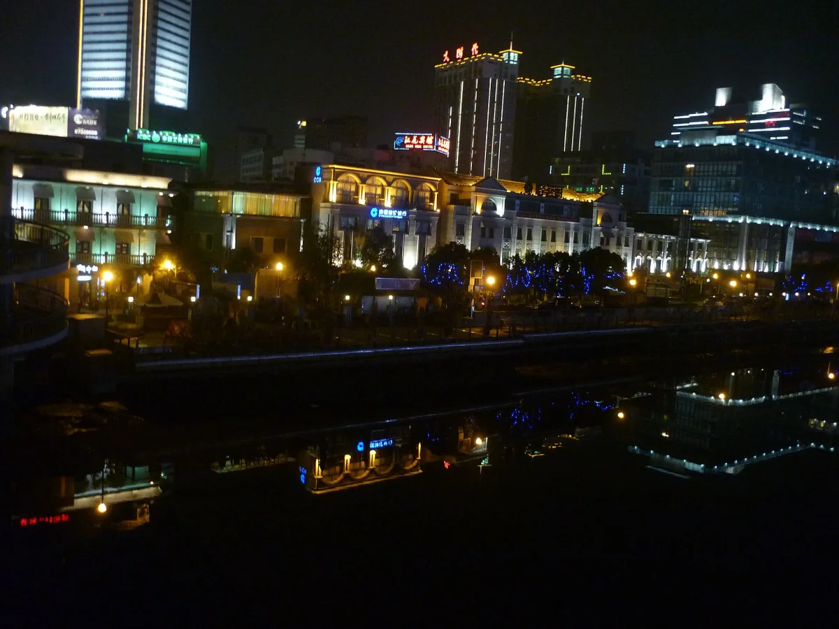 Ningbo Old Bund waterfront lights at night