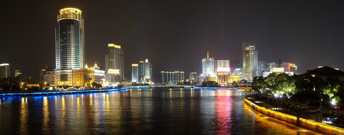 Ningbo river panorama and skyline at night