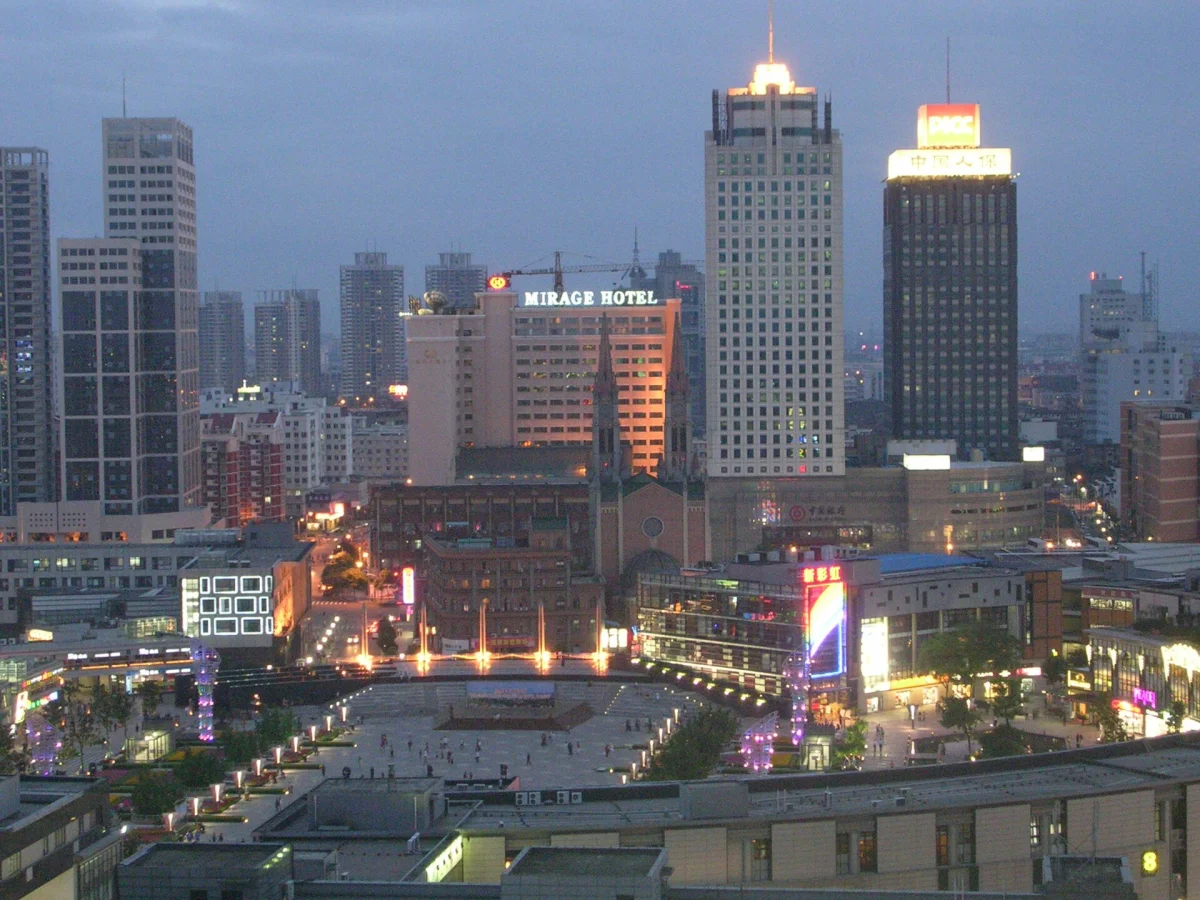 Tianyi Square evening view in Ningbo city center