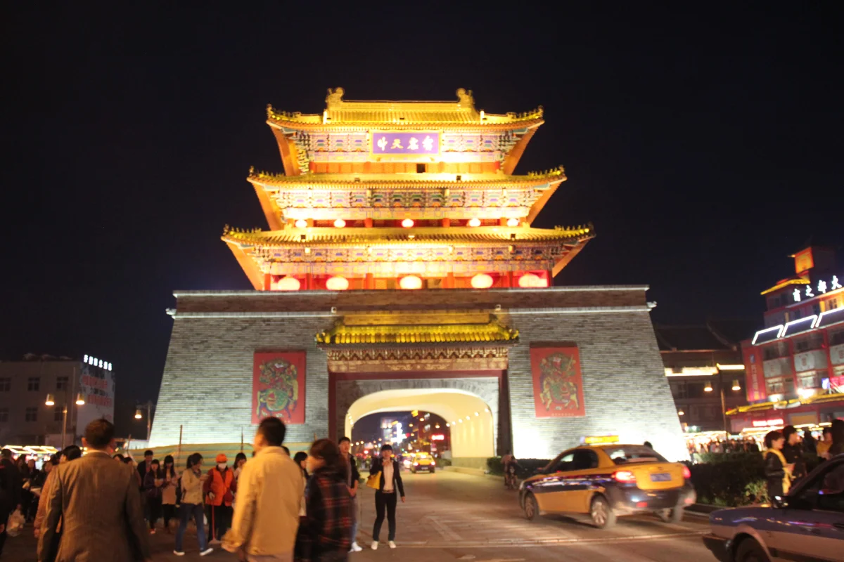 Crowded Kaifeng Drum Tower Night Market street scene
