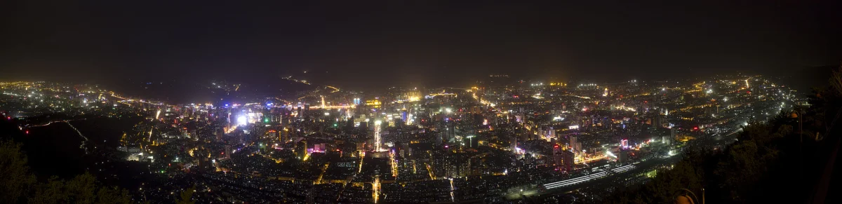 Wide Lanzhou city night view from Lanshan Santai Pavilion area