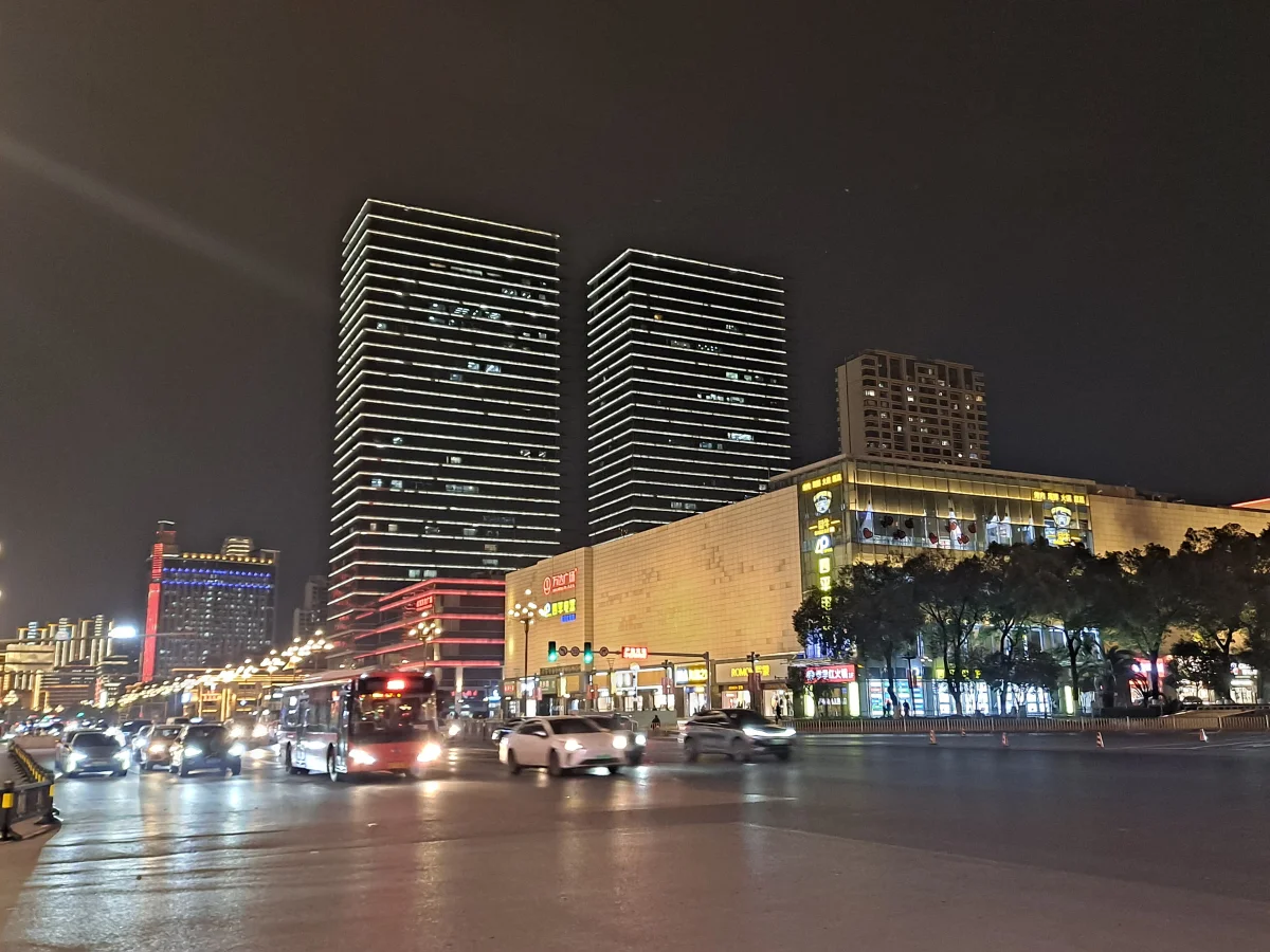 Bayi Square commercial buildings and street lights in Nanchang at night