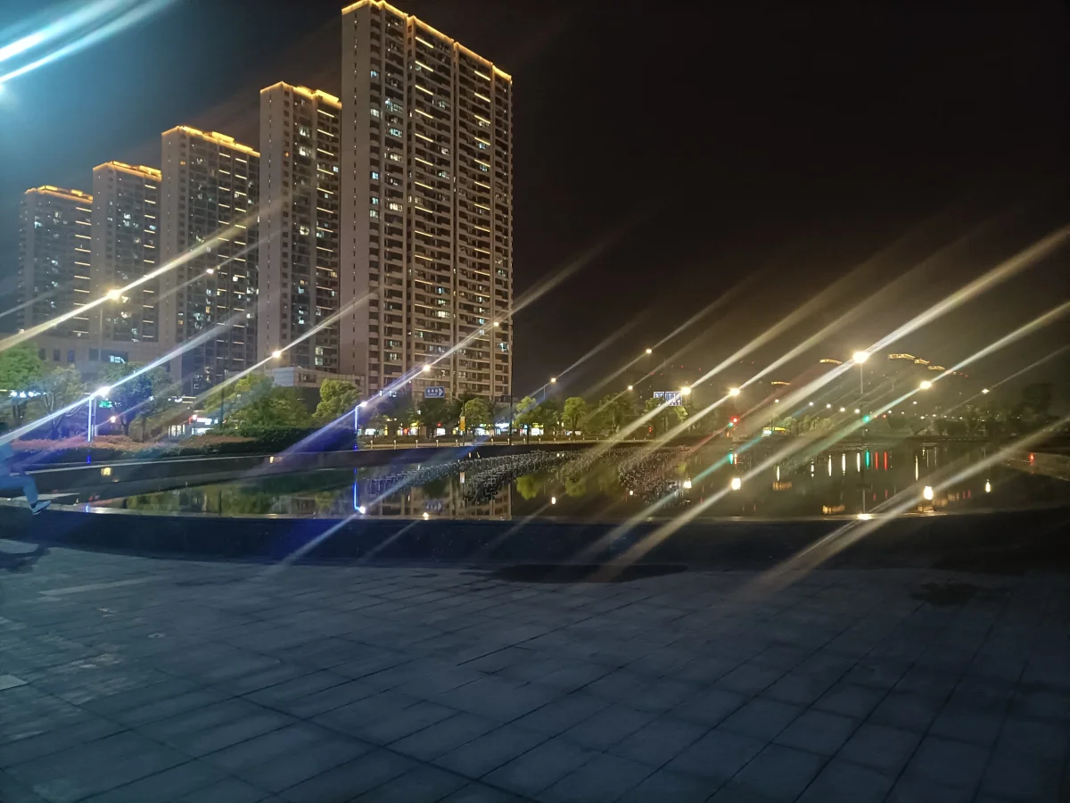 Luchen neighborhood buildings and road lights in Changzhou at night