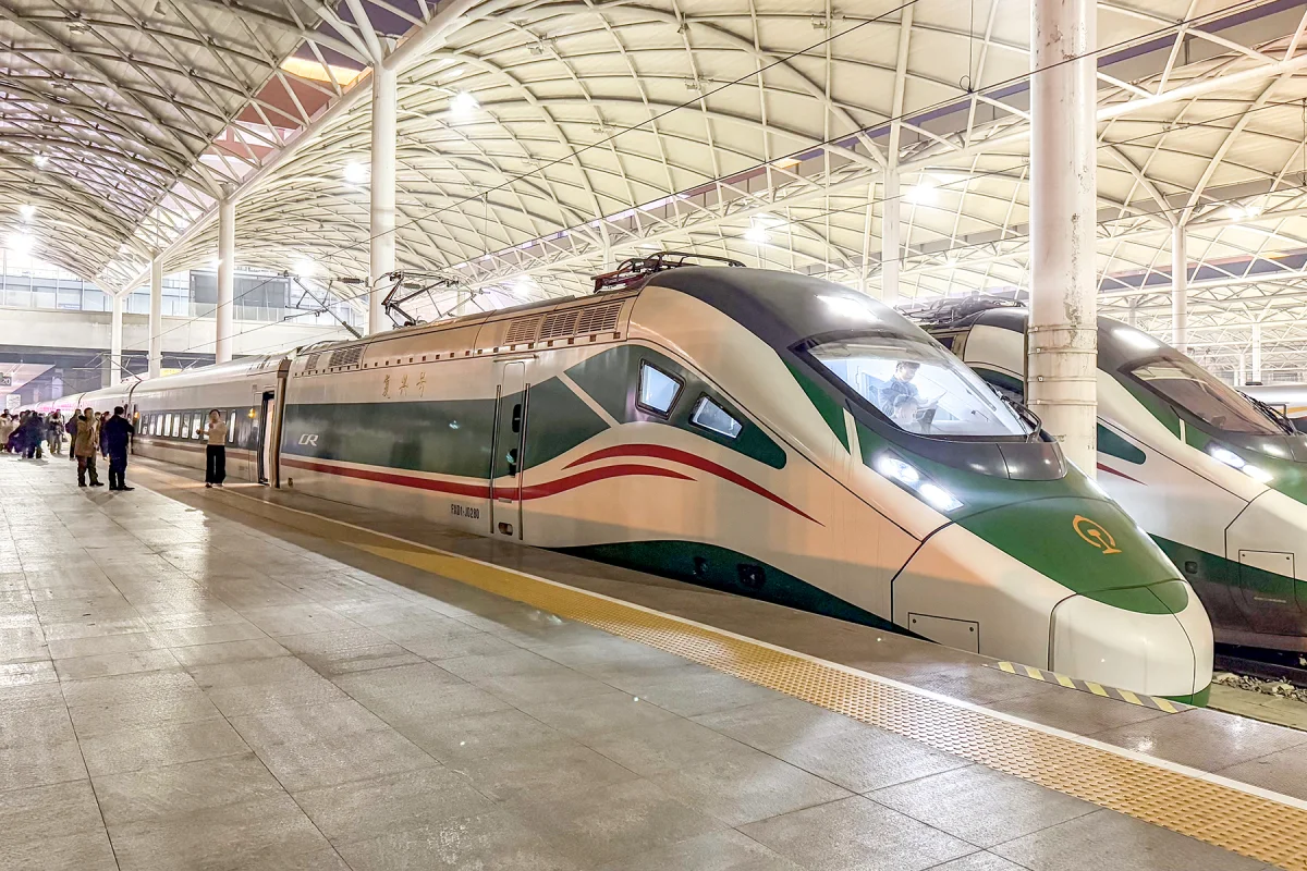 High-speed train at Shijiazhuang Railway Station at night