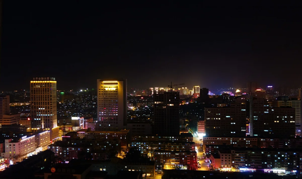 Jianshe Street and Xian Road night skyline in Changchun