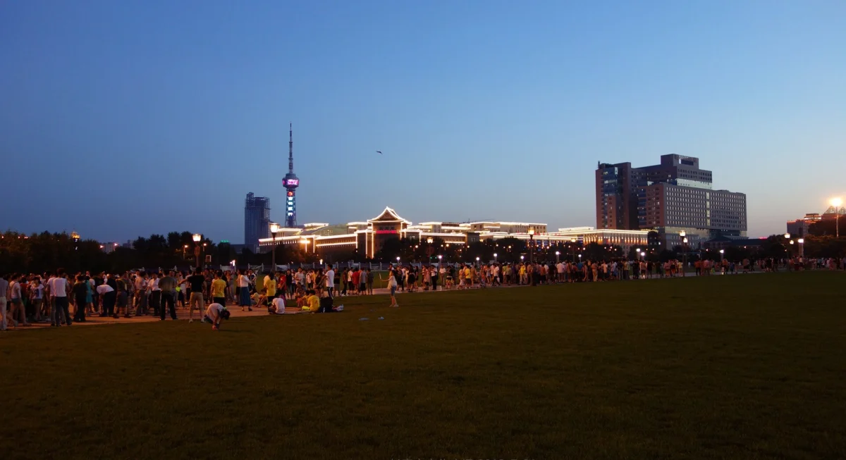 Changchun square and tower lights at blue hour