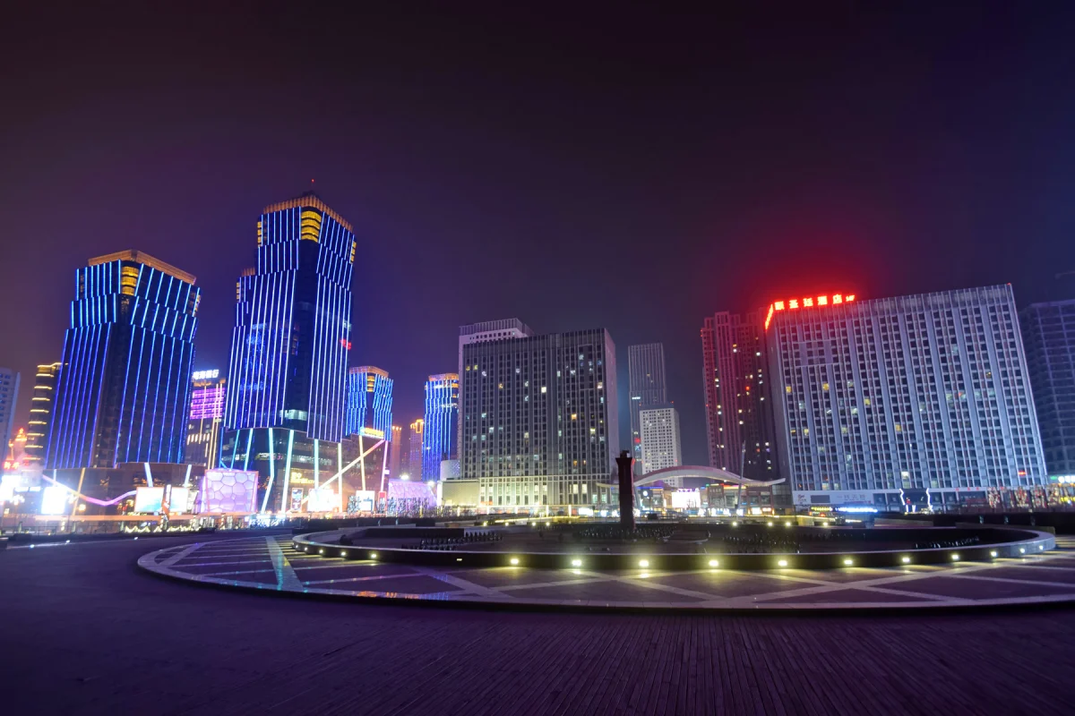Haihu New District skyline lights at night in Xining