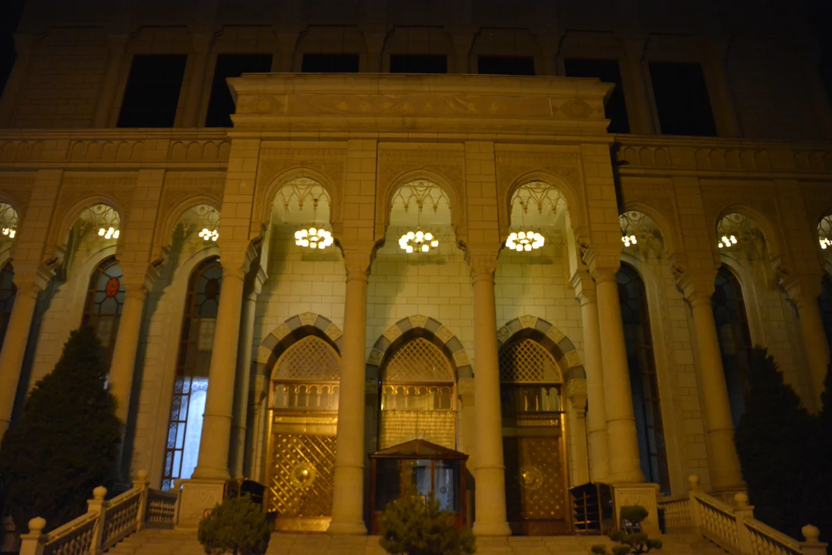 Nanguan Mosque front entrance lights at night