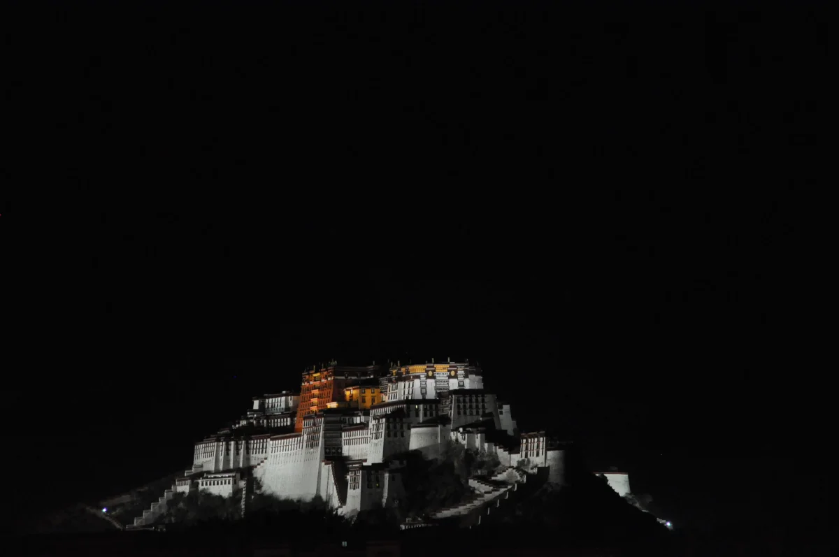Potala Palace night view from near Barkhor rooftops