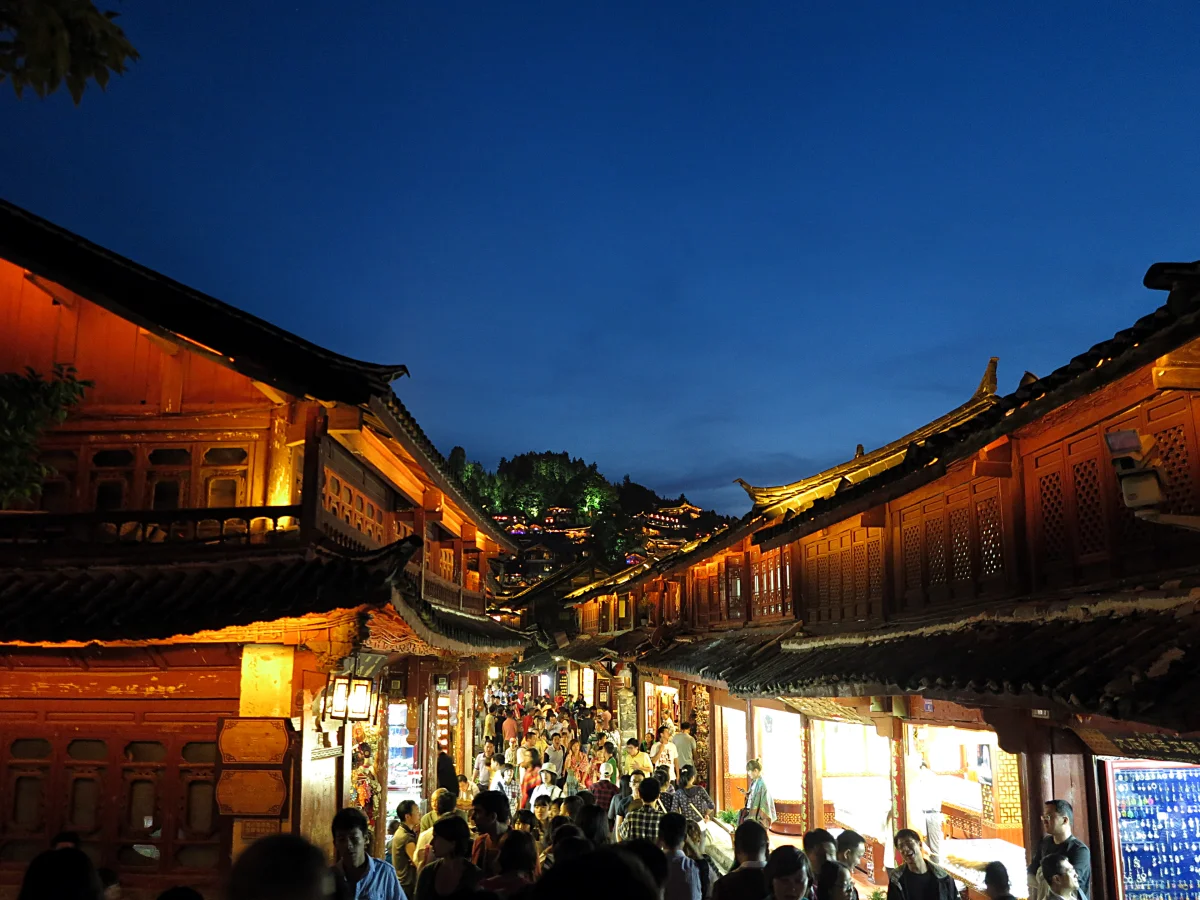 Lijiang Old Town night street at blue hour